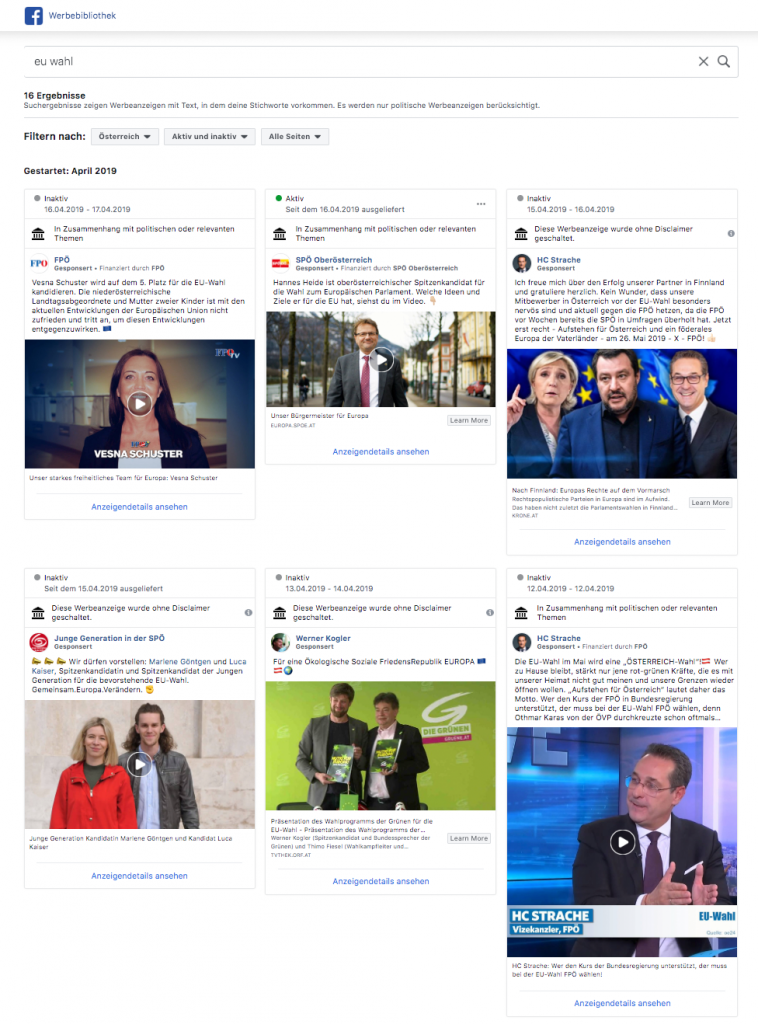 Politische Werbung und Werbebibliothek auf Facebook